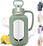 Olivego 64 oz Glass Water Bolttles Half Gallon Large Motivational Water Bottle with Time Marker Sports Water Bottles with Silicone Sleeve and Handle Lid Water Jug for Gym Workout-1 Pack - Image 2