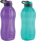 Oliveware Jumbo 2 Litre Water Bottle, 100% Leak Proof, BPA Free Premium Plastic Bottle, for Home, Office & Gym, Sturdy with Holder, Pack of 2 (Purple & Blue) - Image 2