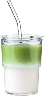 Olvini 13oz Glass Tumbler with Straw and Lid, Reusable Iced Coffee Cup Tumbler, Cute Glass Cups for Water, Matcha, Travel Coffee Mugs (Clear) - Image 2
