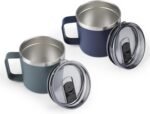 Olympia Tools Coffee Mug Set with Handle and Lid 14 oz, Insulated Camping Mug 2 Pack, Double Wall Stainless Steel Travel Tumbler Cup, Reusable Coffee Cup Outdoor, Powder Coated Forest Gray& Navy - Image 2