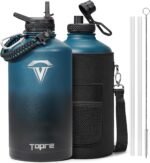 One Gallon Water Bottle,128oz Insulated Flask Stainless Steel Vacuum, Cold for 48 Hrs,BPA-Free & Leakproof -with Paracord Handle,Strap,Straw Spout Lids,Large Jug for Gym Sports,Indigo Black - Image 2