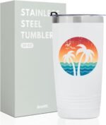 Onebttl Beach Tumbler for Palm Tree Lover - 20oz Stainless Steel Tumbler with Lid and Straw - Reusable Travel Double Wall Cup for Women and Men,Ocean Dream - White - Image 2