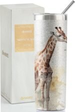 Onebttl Giraffe Gifts for Giraffe Lovers, 20oz Insulated Stainless Steel Tumblers with Lids and Straws, Perfect Gifts for Christmas & Birthday - Watercolor - Image 2