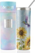 Onebttl Hummingbird Gifts - 20oz/590ml Stainless Steel Insulated Glitter Tumbler With Straw for Women, Her and Lovers - Skinny Coffee Cup - Sunflower - Image 2
