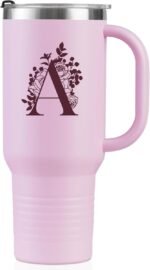 Onebttl Personalized 40 oz Tumbler with Handle and Straw for Women, Monogrammed Gifts for Her on Birthdays, Christmas, Pink Initial Mug, A - Image 2