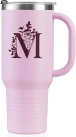 Onebttl Personalized 40 oz Tumbler with Handle and Straw for Women, Monogrammed Gifts for Her on Birthdays, Christmas, Pink Initial Mug, M - Image 2