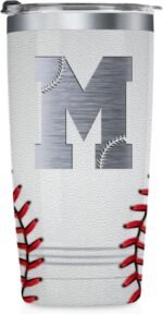 Onebttl Personalized Baseball Gifts for Teen Boys, Men, Coaches, 20oz Stainless Steel Tumbler with Laser Etched Initials for Baseball Players, Lovers, White - M - Image 2