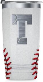 Onebttl Personalized Baseball Gifts for Teen Boys, Men, Coaches, 20oz Stainless Steel Tumbler with Laser Etched Initials for Baseball Players, Lovers, White - T - Image 2