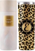 Onebttl Personalized Leopard Cup with Initial - Unique Gifts for Women Who Have Everything on Birthday, Christmas - 20 oz Double-Wall Vacuum Tumbler with Lid and Straw - Golden Glitter - Letter E - Image 2