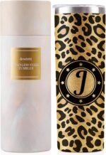 Onebttl Personalized Leopard Cup with Initial - Unique Gifts for Women Who Have Everything on Birthday, Christmas - 20 oz Double-Wall Vacuum Tumbler with Lid and Straw - Golden Glitter - Letter J - Image 2