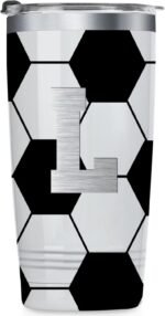 Onebttl Personalized Soccer Gifts for Teen Boys, Men, Coaches, 20oz Stainless Steel Tumbler with Laser Etched Initials for Soccer Players, Lovers, White - L - Image 2