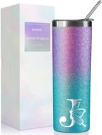 Onebttl Purple Butterfly Gifts for Women with Initial for Butterfly Lovers, 20oz Stainless Steel Tumbler, Perfect for Birthday, Christmas, Mother's Day - Glitter J - Image 2