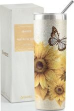 Onebttl Sunflower Butterfly Gifts for Sunflower Lovers, 20oz Insulated Stainless Steel Tumblers with Lids and Straws, Perfect Gifts for Best Friend, Christmas, Birthday - Image 2