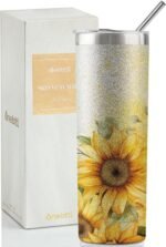 Onebttl Sunflower Gifts for Sunflower Lovers, 20oz Insulated Stainless Steel Tumblers with Lids and Straws, Perfect Gifts for Best Friend, Christmas, Birthday - Glitter - Image 2