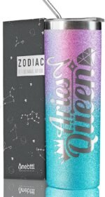 Onebttl Zodiac Gifts for Women, Best Friend Birthday Gifts for Her, 20oz Stainless Steel Tumbler, Engraved Logo Blue and Purple, Aries - Image 2