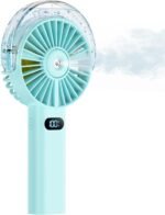 Otlonpe Handheld Misting Fan Portable, 4000mAh Rechargeable Battery Powered, Small Personal Mister Fan with Water Spray Cooling, 4-Speed Wind, LED Display, Hand Held Mist Fans (Light Blue) - Image 2