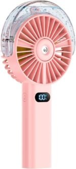 Otlonpe Handheld Misting Fan Portable, 4000mAh Rechargeable Battery Powered, Small Personal Mister Fan with Water Spray Cooling, 4-Speed Wind, LED Display, Hand Held Mist Fans (Pink) - Image 2