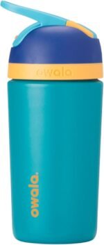 Owala Kids Flip Insulated Stainless-Steel Water Bottle with Straw and Locking Lid, 14-Ounce, Blue/Teal (Splishy Splashy) - Image 2
