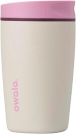 Owala SmoothSip Slider Insulated Stainless Steel Coffee Tumbler, Reusable Iced Coffee Cup, Hot Coffee Travel Mug, BPA Free 12 oz, Pink/Tan (Daybreak) - Image 2
