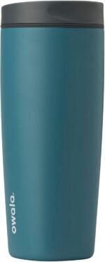 Owala SmoothSip Slider Insulated Stainless Steel Coffee Tumbler, Reusable Iced Coffee Cup, Hot Coffee Travel Mug, BPA Free 20 oz, Grey/Blue (High Dive) - Image 2