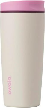 Owala SmoothSip Slider Insulated Stainless Steel Coffee Tumbler, Reusable Iced Coffee Cup, Hot Coffee Travel Mug, BPA Free 20 oz, Pink/Tan (Daybreak) - Image 2