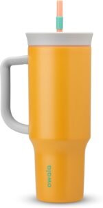 Owala Stainless Steel Triple Layer Insulated Travel Tumbler with Spill Resistant Lid, Straw, and Carry Handle, BPA Free, 40 oz, Orange (Tropical) - Image 2