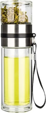 PARACITY Glass Tea Infuser Bottle Tea Flood Cup Double Wall Borosilicate Portable Travel Tumbler Mug Leakproof for Loose Leaf Flower Herbal Tea Bags 13 OZ/380ML - Image 2
