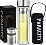 PARACITY Glass Tea Infuser Bottle Teas Flood Cup Double Wall Borosilicate Portable Travel Tumbler Mug Leakproof for Loose Leaf Flower Herbal Tea Bags 13 OZ/380ML (Silver) - Image 2