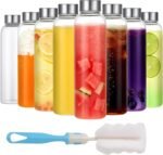 P&C GOODS Glass Juice Bottles with Lids Set of 8, Reusable Clear Glass Water Bottles 18oz with Stainless Steel Cap for Refrigerator, BPA Free and Leak Proof - Image 2