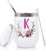 PFL Women Birthday Christmas Gift-Wedding Gift for Maid of Honor From Bride-Bridal Shower for Bridesmaid Best Friend Sister-Bachelorette-12oz Monogrammed Tumbler Wine Coffee Mug-Initial Letter K - Image 2