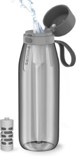 PHILIPS Filtered Water Bottle, BPA-Free Tritan Plastic Water Bottles, Replaces 450 Plastic Water Bottle with Reusable GoZero Everyday Water Filter, Portable Filtering Bottle for Travel, 36oz, Grey - Image 2