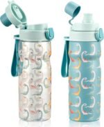 PIQUEBAR Kids insulated Water Bottle 17oz & Sport Water Bottle 24oz Set, Stainless Steel Metal Vacuum Water Bottles, Leakproof Tritan Sport Water Bottles for School Boys Girls, Blue Dinosaur - Image 2