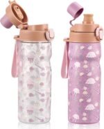 PIQUEBAR Kids insulated Water Bottle 17oz & Sport Water Bottle 24oz Set, Stainless Steel Metal Vacuum Water Bottles, Leakproof Tritan Sport Water Bottles for School Boys Girls, Pink Jellyfish - Image 2