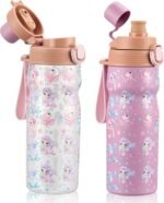 PIQUEBAR Kids insulated Water Bottle 17oz & Sport Water Bottle 24oz Set, Stainless Steel Metal Vacuum Water Bottles, Leakproof Tritan Sport Water Bottles for School Boys Girls, Pink Mermaid - Image 2