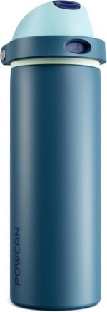 POWCAN 24 oz Insulated Stainless Steel Water Bottle: 2-in-1 Push-Button Spout & Quick-Flip Straw, Leakproof, Cold 24 Hrs, Fits Car Cupholder, Reusable Metal Bottle for Sports, School Gift (Denim Blue) - Image 2