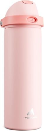 POWCAN 24 oz Insulated Water Bottle for Sports: 2-in-1 Lid with Push-Button Spout & Quick-Flip Straw, Leakproof, Car Cupholder Friendly, Stainless Steel for Gym, School, Travel (Cotton Candy) - Image 2