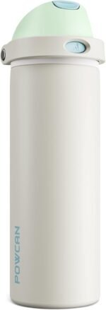 POWCAN 24 oz Steel Insulated Water Bottle: 2-in-1 Push-Button Spout & Flip Straw Lid, Leakproof, Cold 24 Hrs, Fits Car Cup Holder, Reusable Metal Sports Bottle for Travel, Gym, School (Icy Drift) - Image 2