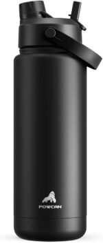 POWCAN 32 oz Insulated Water Bottle with 2-in-1 Straw and Spout Lid, Keep Cold 24H, Leak-Proof, BPA-Free, Double Wall Stainless Steel Water Bottle for Sports, Gym, Travel, and School (Dark Knight) - Image 2