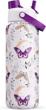 POWCAN 32 oz Insulated Water Bottle with 2-in-1 Straw and Spout Lid, Keep Cold 24H, Leak-Proof, BPA-Free, Double Wall Stainless Steel Water Bottle for Sports, Gym, Travel and School (Moonleaf Flutter) - Image 2