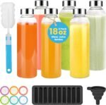 PROBTTL 18 oz Glass Juice Bottles with Lids – Refillable Clear Glass Water Bottles with Stainless Steel Airtight Caps, Dishwasher Safe, Reusable Drinking Juice Containers (6-Pack, No Sleeves) - Image 2
