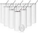 PYD Life 12 Pack Sublimation Tumblers Blanks Skinny White 20 OZ Straight Bulk Stainless Steel Cups with Metal Straw and Lid for Tumbler Heat Press Machine Sublimation Print - Image 2