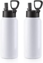 PYD Life 2 Pack Sublimation Blank Tumbler 32 OZ White Vacuum Flask Stainless Steel Sports Wide Mouth Water Bottle with Straw and Portable Handle - Image 2