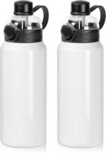 PYD Life 2 Pack Sublimation Sports Insulated Water Bottle Blanks 32 OZ / 900 ML Vacuum Flask Jug Tumblers with Straw Spout Pop Lid and Silicone Handle for Gym,Hiking,Outdoors - Image 2