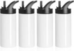 PYD Life 4 Pack Sublimation Sports Kids Water Bottle Blanks 16 OZ White Stainless Steel Vacuum Flask Tumblers Cups with Sippy Up Lid and Straw for Tumbler Heat Press Sublimation Printing - Image 2