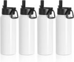 PYD Life 4 Pack Sublimation Water Bottle Blanks Sports Tumbler Cups White 30 OZ Wide Mouth Stainless Steel Vacuum Flask with Straw and Portable Handle for Cricut Mug Press Tumbler Press Print - Image 2