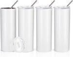 PYD Life Sublimation Blanks Skinny Tumbler White 20 OZ Straight Stainless Steel with Metal Straw for Mug Tumbler Heat Press Machine Sublimation Printing 4 Pack - Image 2
