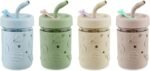 PandaEar 4 Pack Kids & Toddler Glass Cups, Glass Mason Jar Cups 8.45 oz with Silicone Sleeves & Straws, Toddler Spill-Proof Smoothie Cups - Image 2