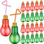 Panitay 20 Pcs 200ml Christmas Light Bulb Cups with Straw Lids Christmas 6.8 oz Plastic Red Green Light Bulb Bottles Containers Xmas Party Supplies Juice Water Drink Cup for Juice Drinks Beer - Image 2