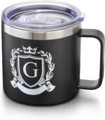 Personalized 14 Oz Monogrammed Insulated Coffee Mug with Lid Travel Large Cup Men Guy Male Gifts Ideal Best Friend Close Friendship Happy Birthday Stuff Big Brother Ever Christmas Alphabet Present,G - Image 2