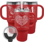 Personalized 30 oz Tumbler with Handle & Straw Gift - Custom Engraved Name & 45+ Designs Choose, Premium Stainless Steel, Spill-Proof Lid for Coffee, Double-Wall Insulated by iProducts US. (Red) - Image 2